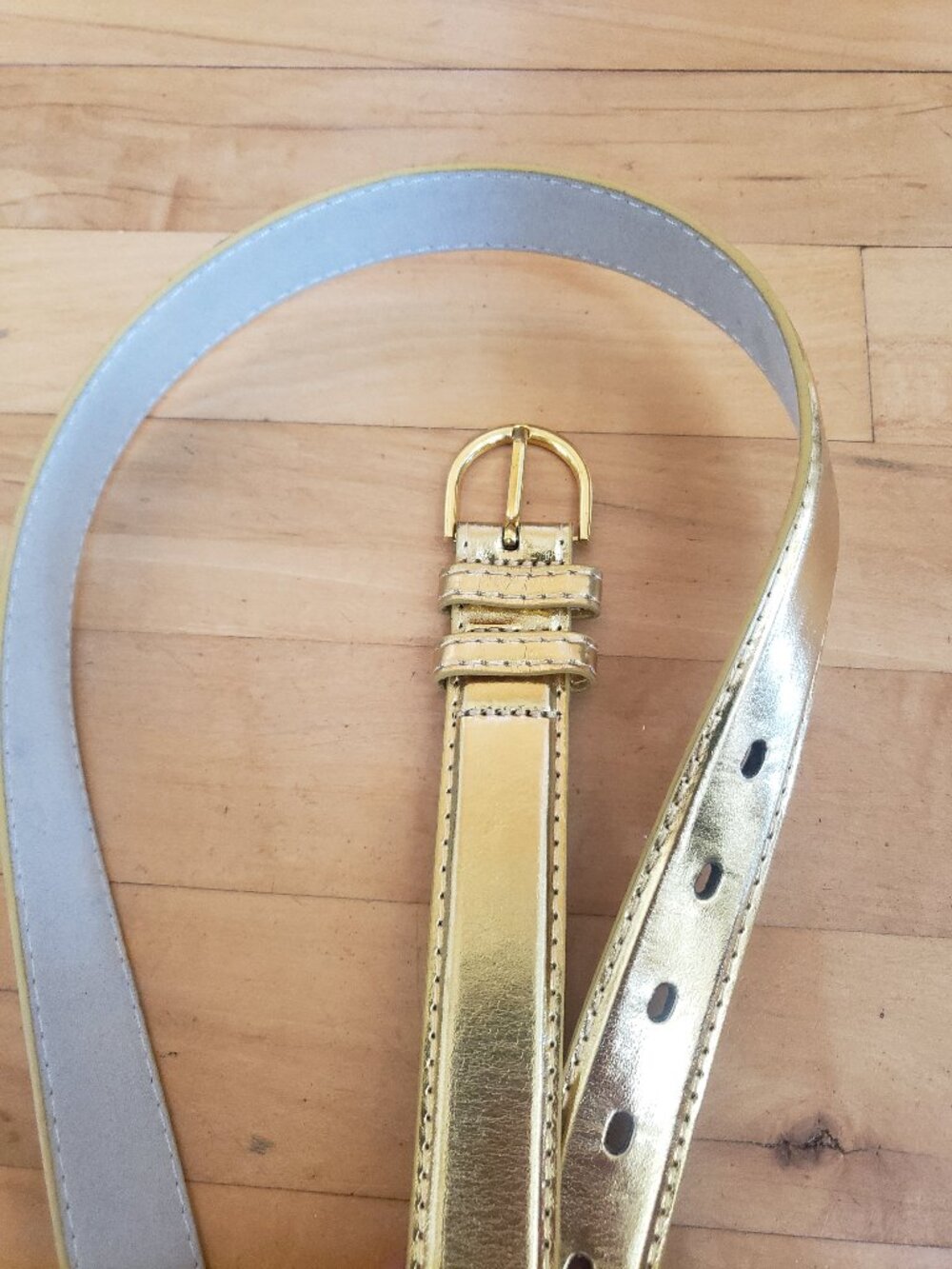 Shiny Gold Genuine Leather Belt Med 1 1/8" wide Med Glam Luxe